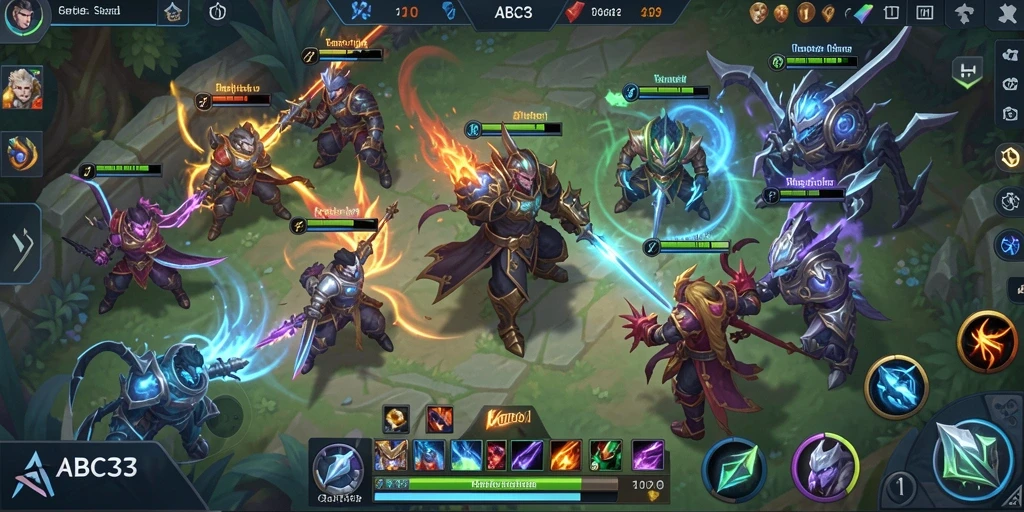 Screenshot gameplay menampilkan pertempuran seru antar hero di ABC33.