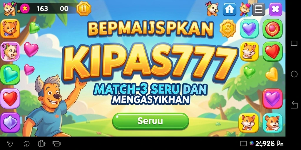 Screenshot KIPAS777 menampilkan gameplay Match-3 yang menarik dan penuh warna.