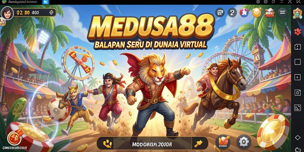 Tangkapan layar menunjukkan aksi balapan mendebarkan dalam MEDUSA88.
