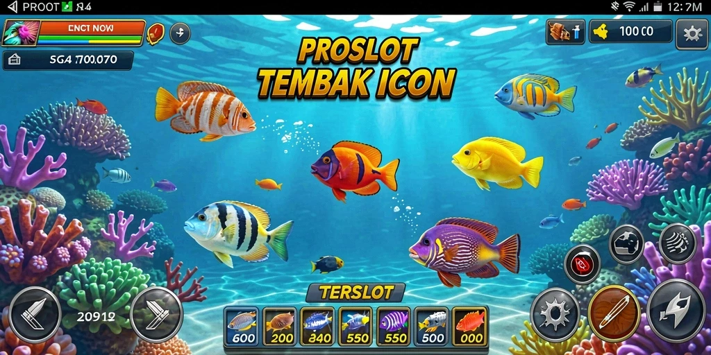 Menggambarkan aksi seru saat menembak ikan di PROSLOT.