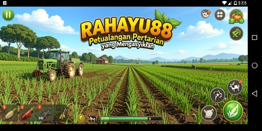 Gameplay seru bertani di RAHAYU88 dengan pemandangan yang indah.